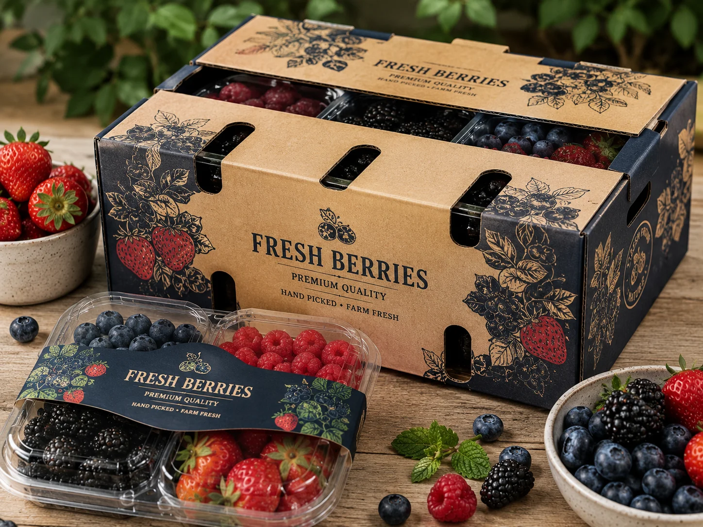 Berry packaging with protective outer produce carton