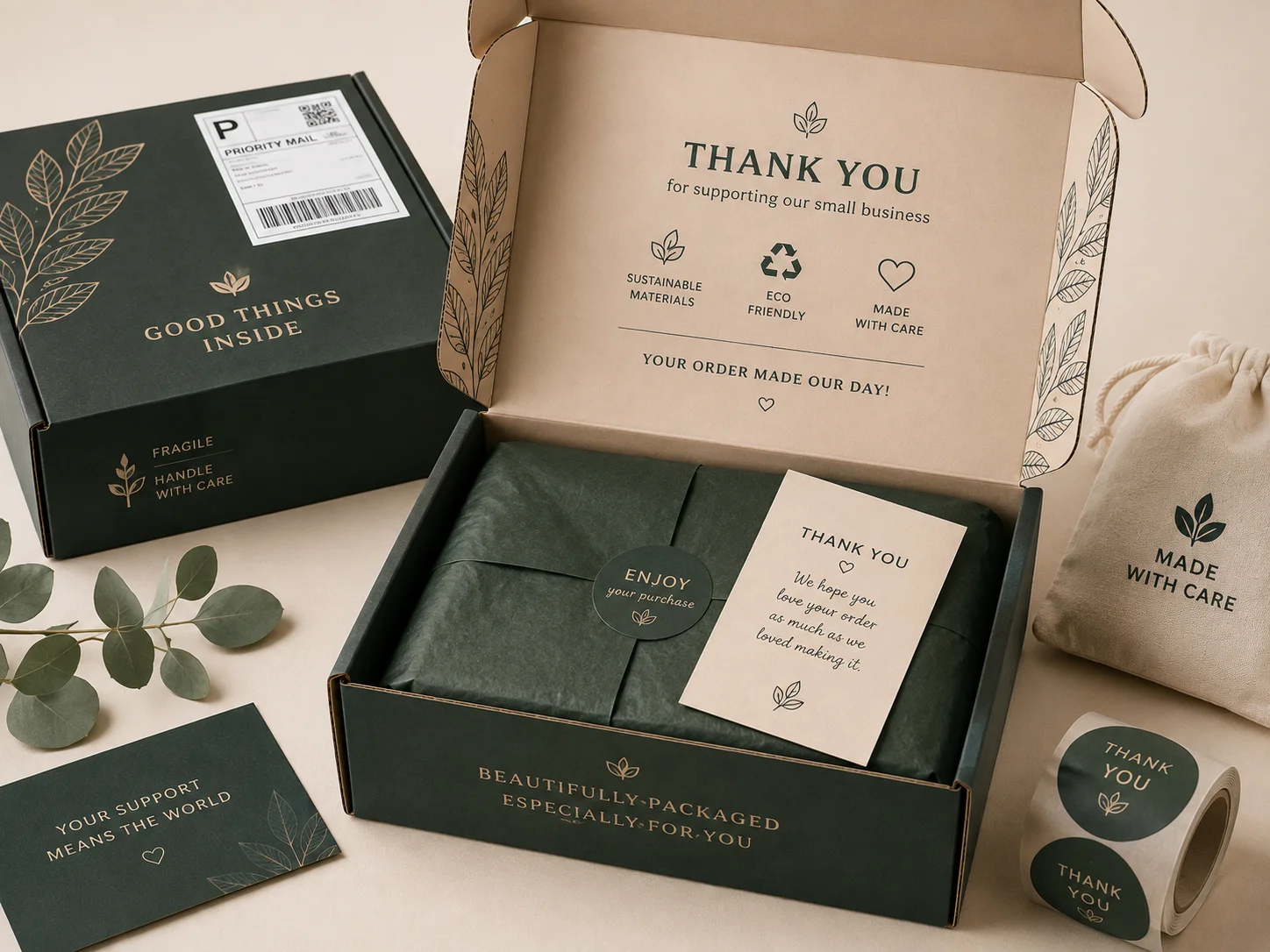Custom printed ecommerce packaging with branded exterior and interior presentation