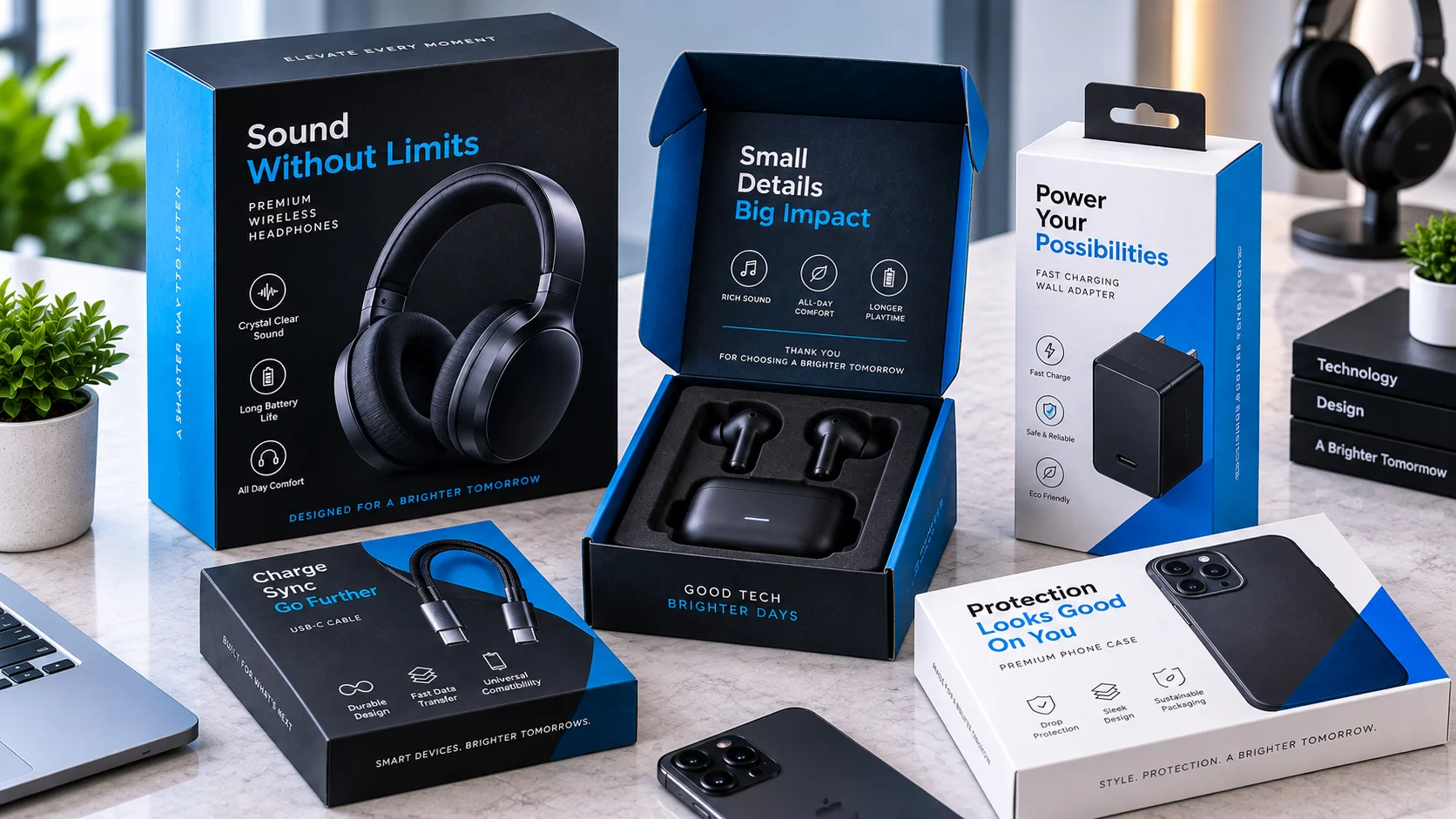 Custom printed electronics packaging with branded finish