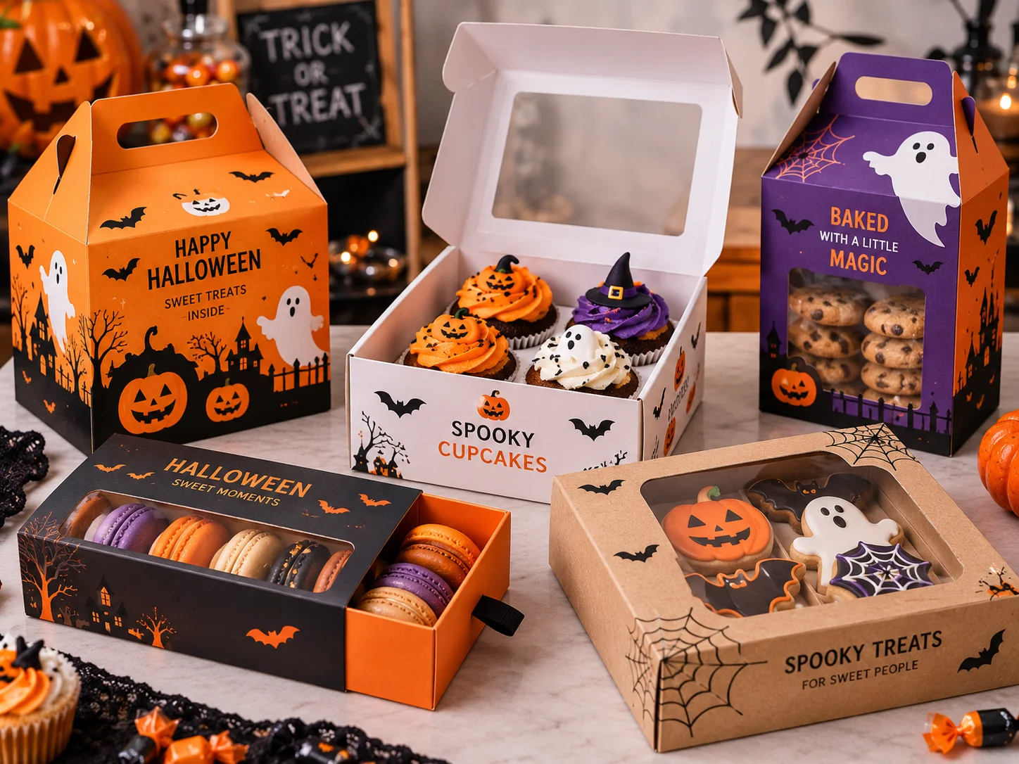 Halloween packaging for sweets cupcakes and bakery treats
