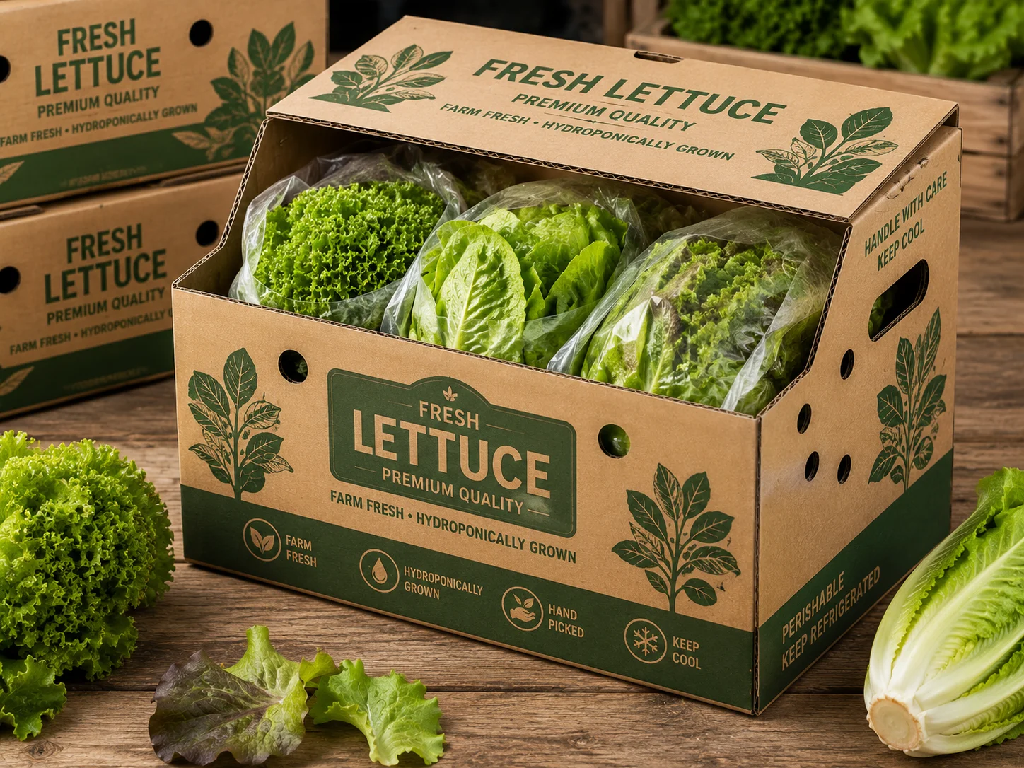 Packaging for lettuce and leafy fresh produce