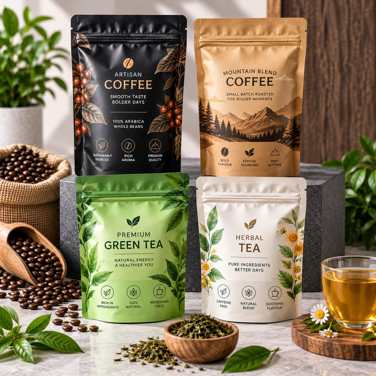 Mylar bags for coffee and tea products