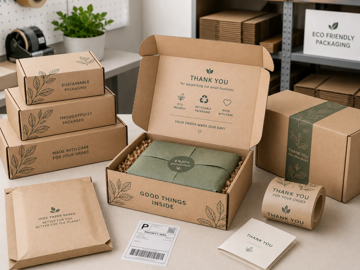 Paper-based ecommerce packaging boxes prepared for online orders