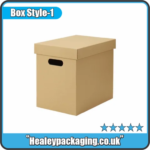 Cardboard storage box with lid and built-in carry handle