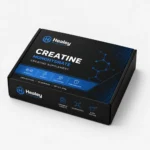 Black printed creatine mailer box with blue graphics