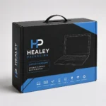Black and blue printed laptop packaging box with handle