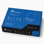 Blue custom laptop mailer box with printed branding