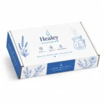 Printed wax melt box with branded white and blue design