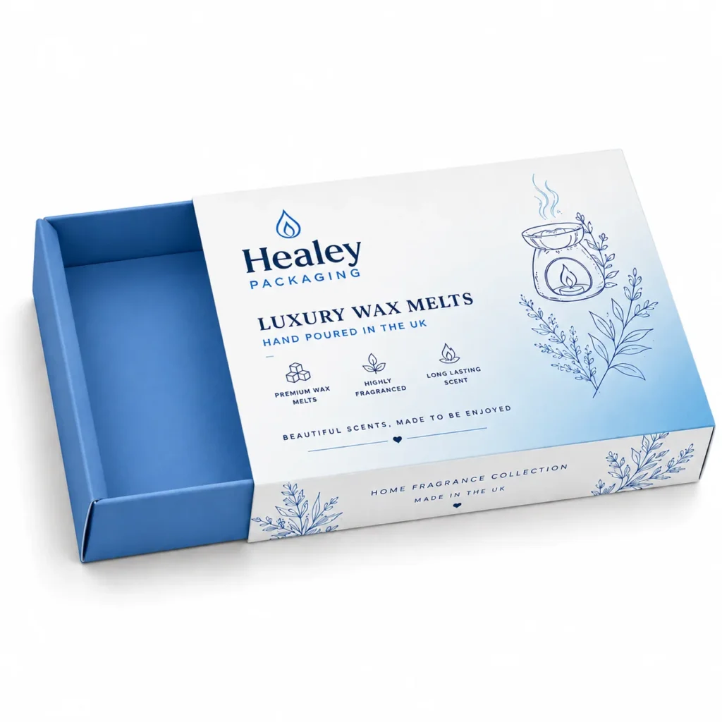 Wax melt sleeve box with sliding tray and custom print