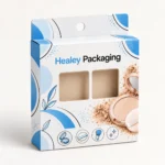 Custom compact powder packaging with two rectangular display windows and a hanging tab.