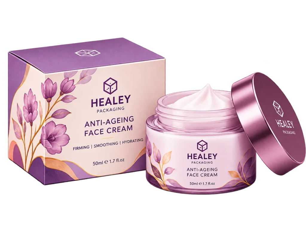 Printed cosmetic box for anti-ageing face cream