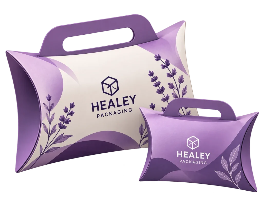 Printed handle pillow boxes for gifts and retail products