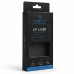 Black lip liner packaging with hanging tab and window