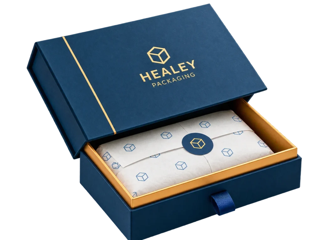 Luxury rigid presentation box with premium wrapped insert