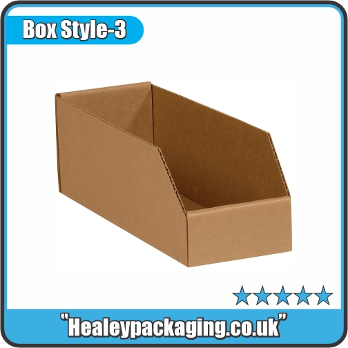 Open cardboard storage box for organised stock handling