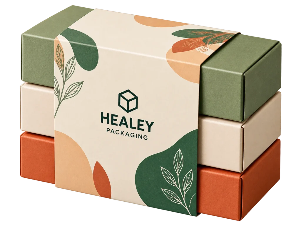 Printed cardboard sleeve wrapped around stacked product boxes