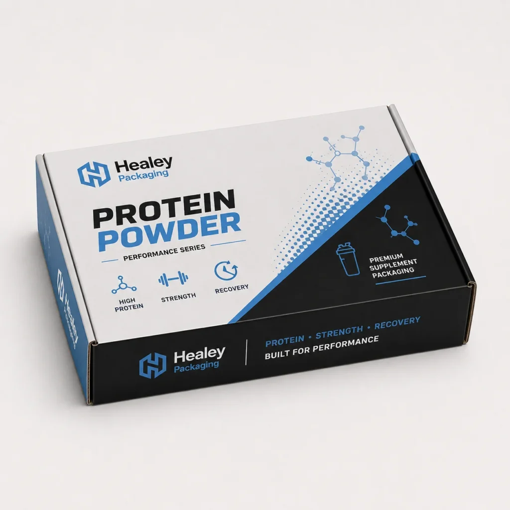 Printed protein powder mailer box for supplement brands