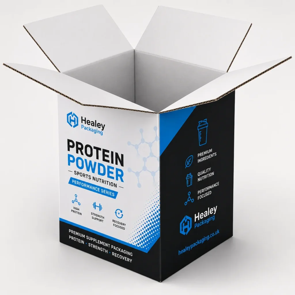 Corrugated protein powder shipping box with custom print