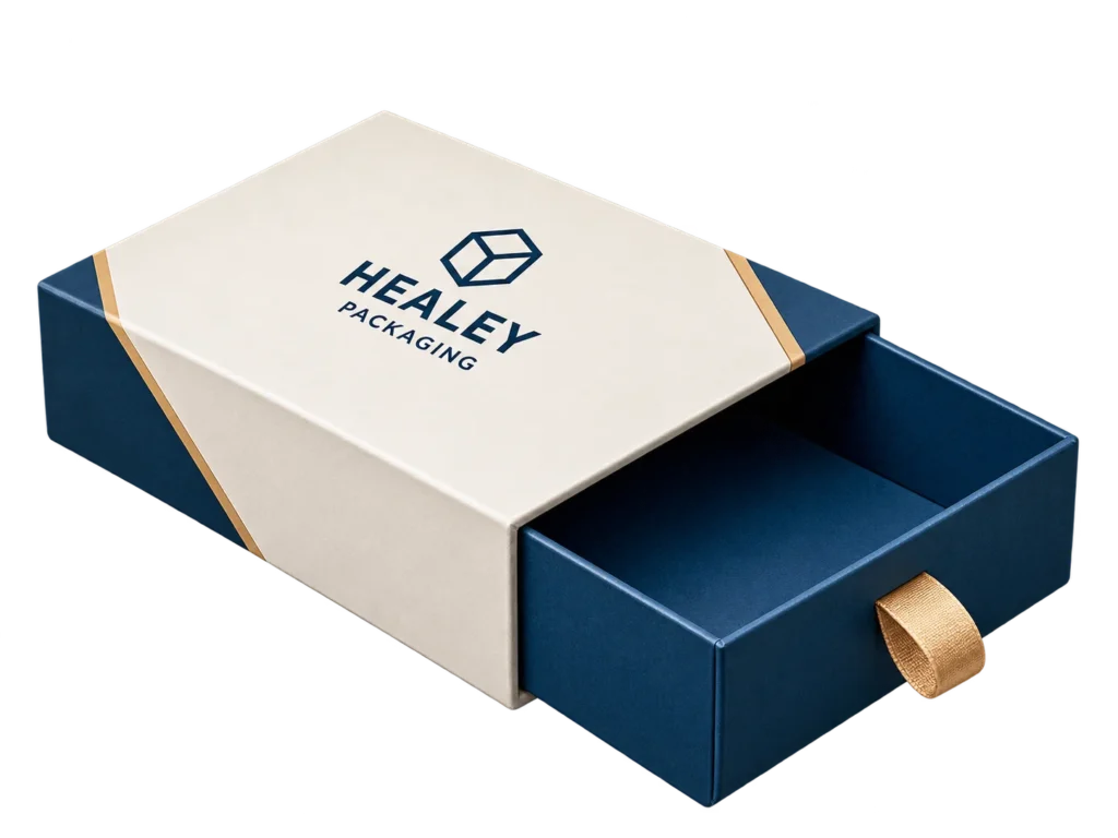 Premium rigid drawer gift box with ribbon pull tab