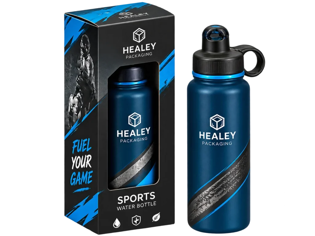 Custom sports bottle packaging box with window display