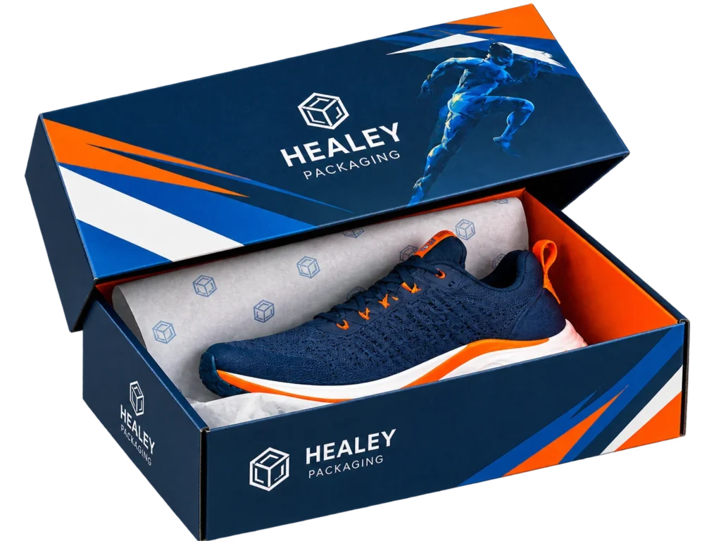 Custom sports shoe packaging box with printed branding